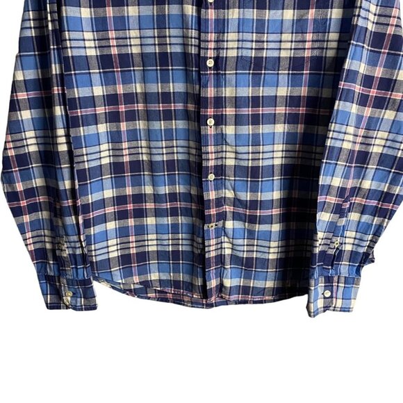 American Eagle Men's Blue Plaid Button-Down Classic Shirt - Picture 3 of 9